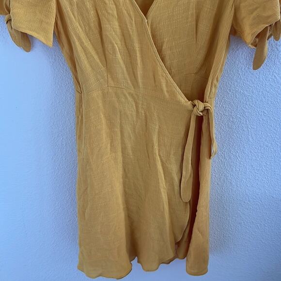 Lulu's Harbor Point Mustard Yellow Flutter Sleeve Wrap Dress Small - Picture 6 of 8